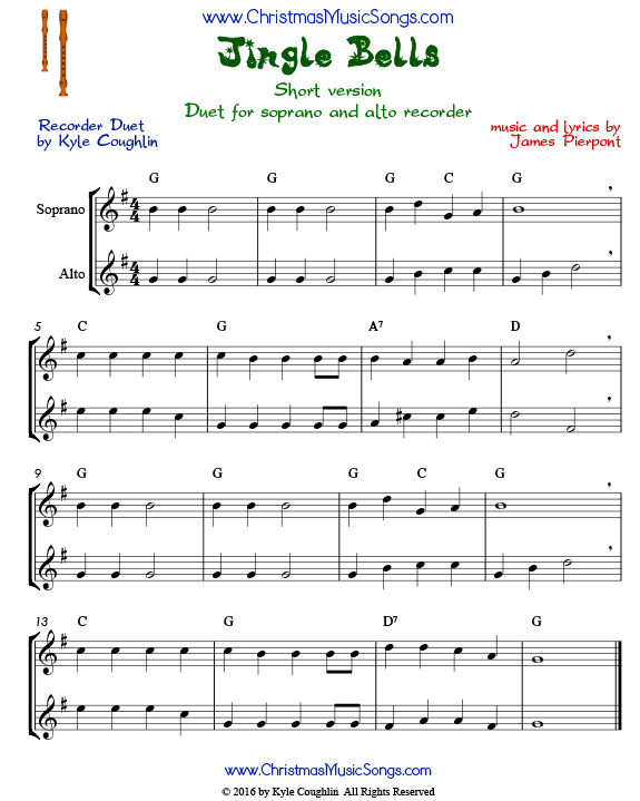 Jingle Bells short version duet for recorders.