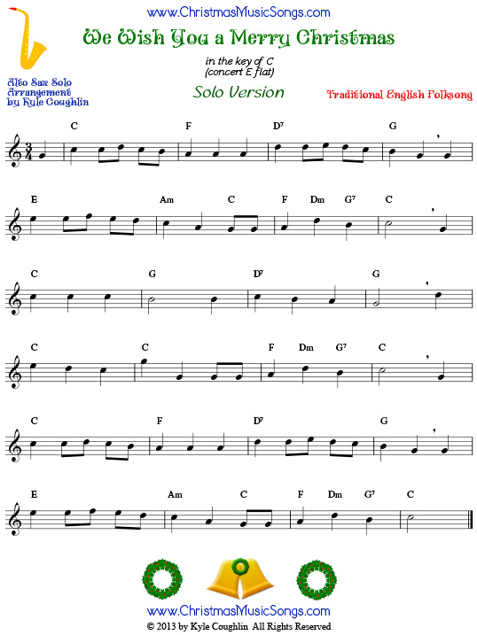 We Wish You a Merry Christmas for Alto Saxophone - Free Sheet Music
