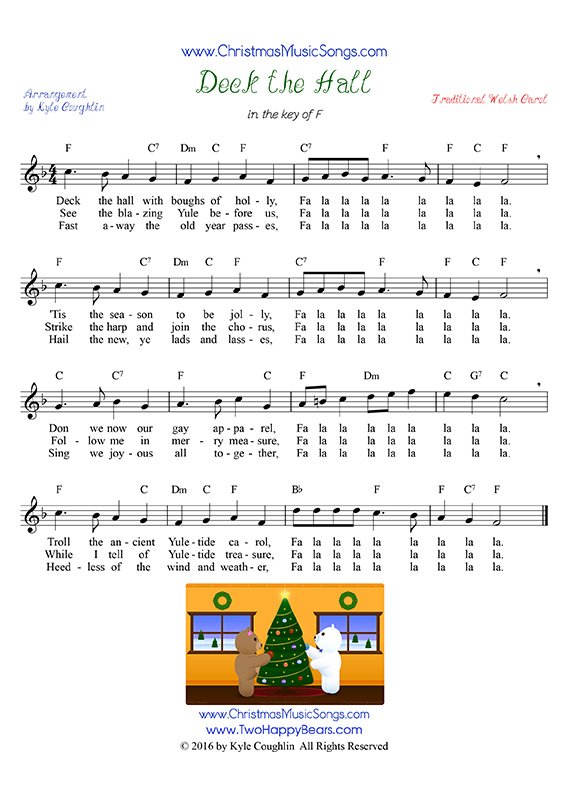 Deck the Halls sheet music with lyrics