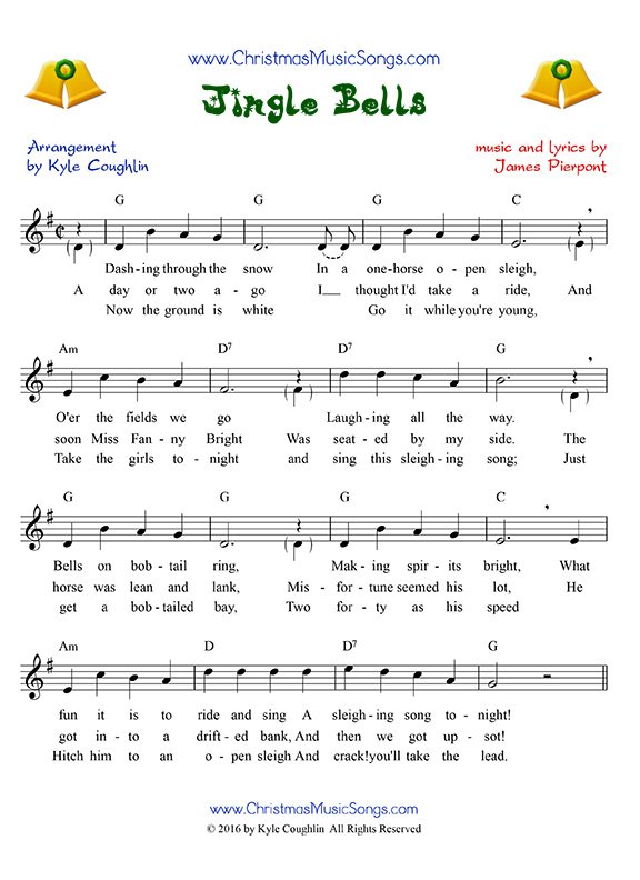 Jingle Bells  Recorder Sheet Music with Notes and Piano Backing