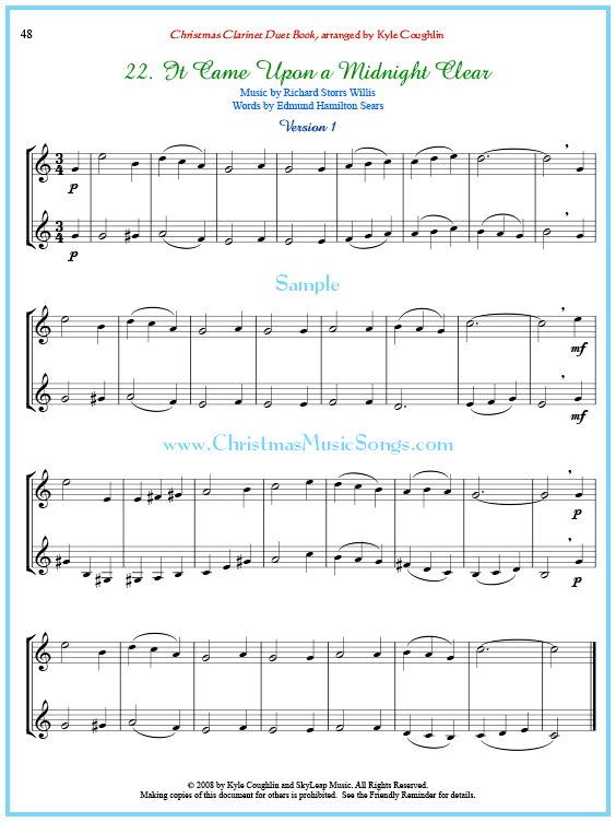 It Came Upon a Midnight Clear clarinet duet sheet music.