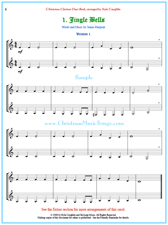 Jingle Bells clarinet duet sheet music.