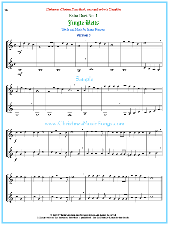 Jingle Bells clarinet duet sheet music.