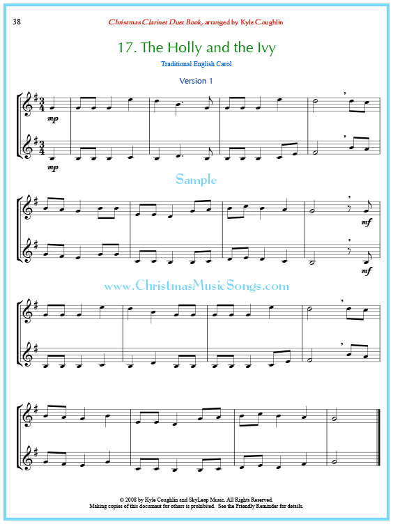 The Holly and the Ivy clarinet duet sheet music.