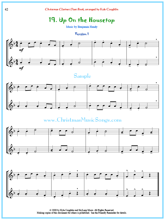 Up On The Housetop Clarinet Duet Free Sheet Music