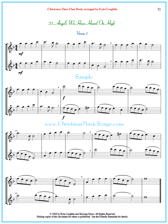 Angels We Have Heard On High flute duet sheet music, with alternating melody lines.