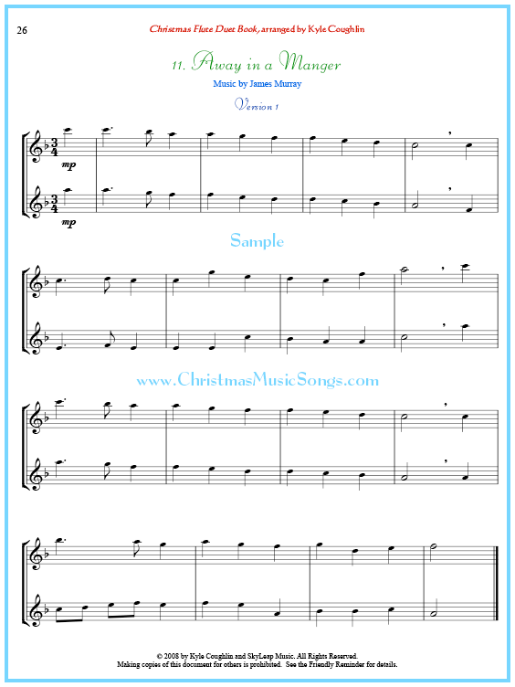 Away in a Manger flute duet sheet music.