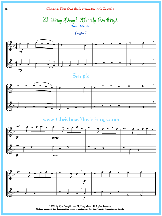 Ding Dong! Merrily on High flute duet sheet music.