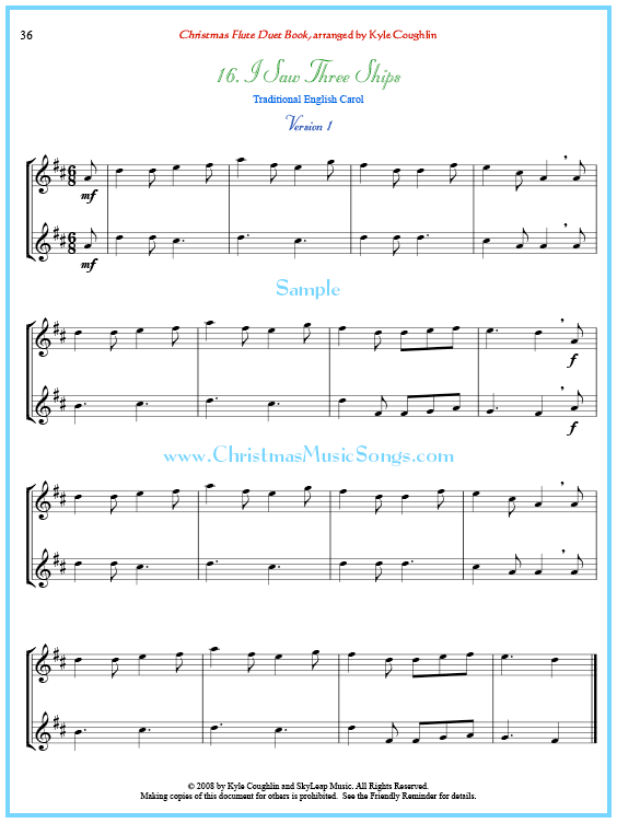 I Saw Three Ships flute duet sheet music.