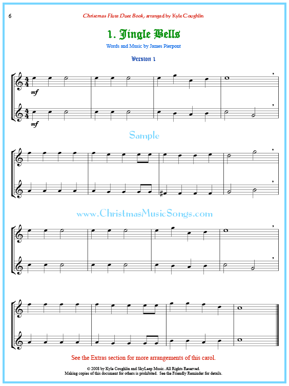 Jingle Bells flute duet sheet music.
