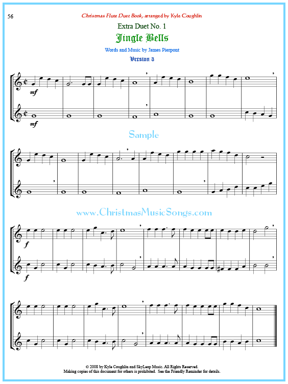 Jingle Bells flute duet sheet music.