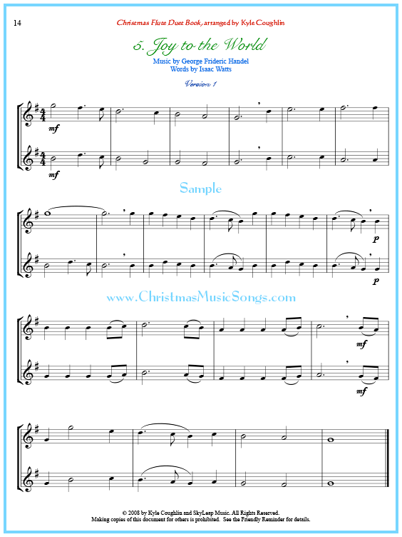 Joy to the World flute duet sheet music.
