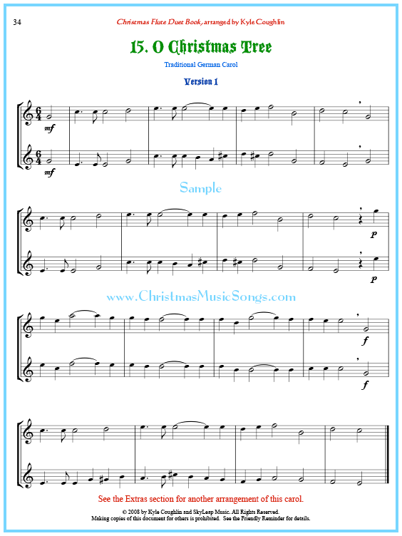 O Christmas Tree flute duet sheet music.
