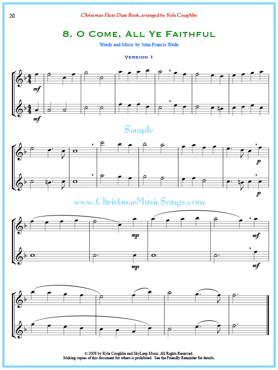 O Come, All Ye Faithful flute duet sheet music.