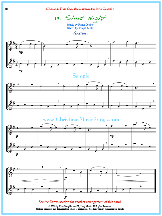 Silent Night flute duet sheet music.