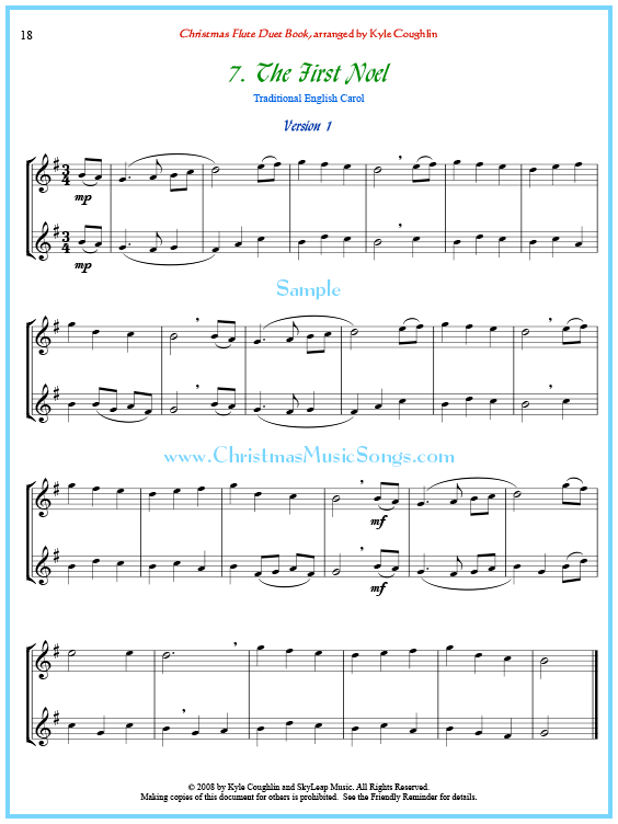 The First Noel flute duet sheet music.