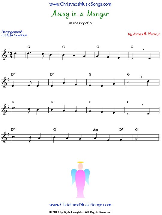 Free printable PDF sheet music of Away in a Manger by James R. Murray.