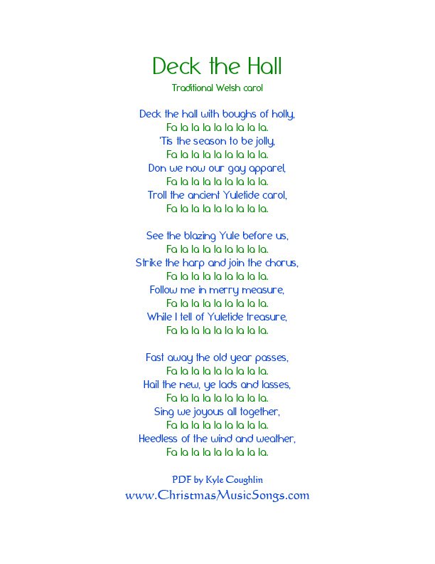 PDF of Deck the Hall lyrics