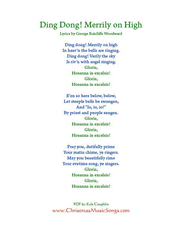 Printable PDF of Ding Dong Merrily on High Lyrics