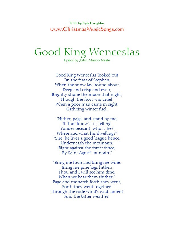 printable PDF of Good King Wenceslas lyrics