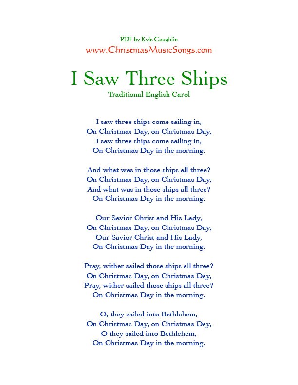 Printable PDF of I Saw Three Ships lyrics