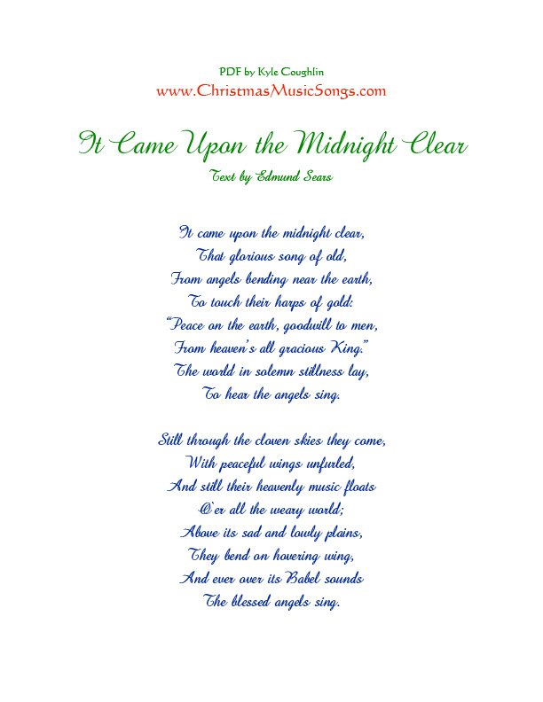 Printable PDF of It Came Upon the Midnight Clear lyrics