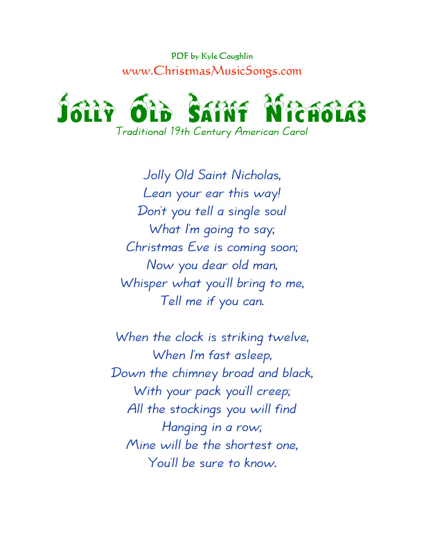 Printable PDF of Jolly Old St. Nicholas lyrics