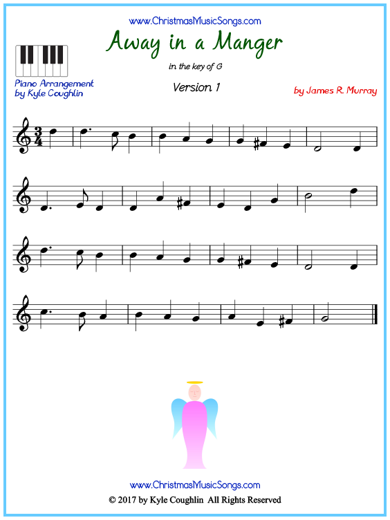 Beginner version of piano sheet music for Away in a Manger by Murray