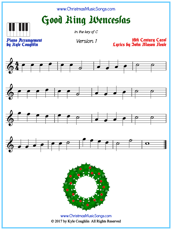 Beginner version of piano sheet music for Good King Wenceslas