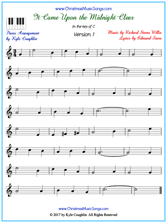 It Came Upon The Midnight Clear Piano Sheet Music Free Printable Pdf