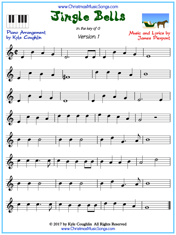 Jingle Bells piano sheet music - free printable PDF