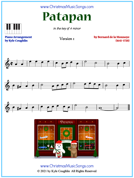 Beginner version of piano sheet music for Patapan