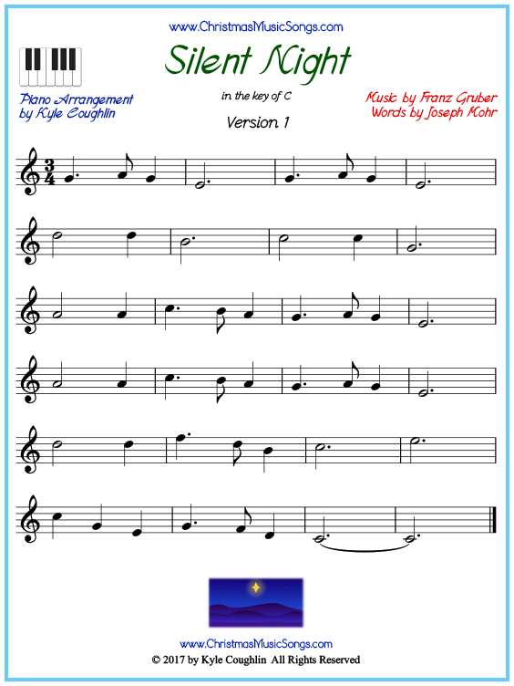 Silent Night piano sheet music - free printable PDF