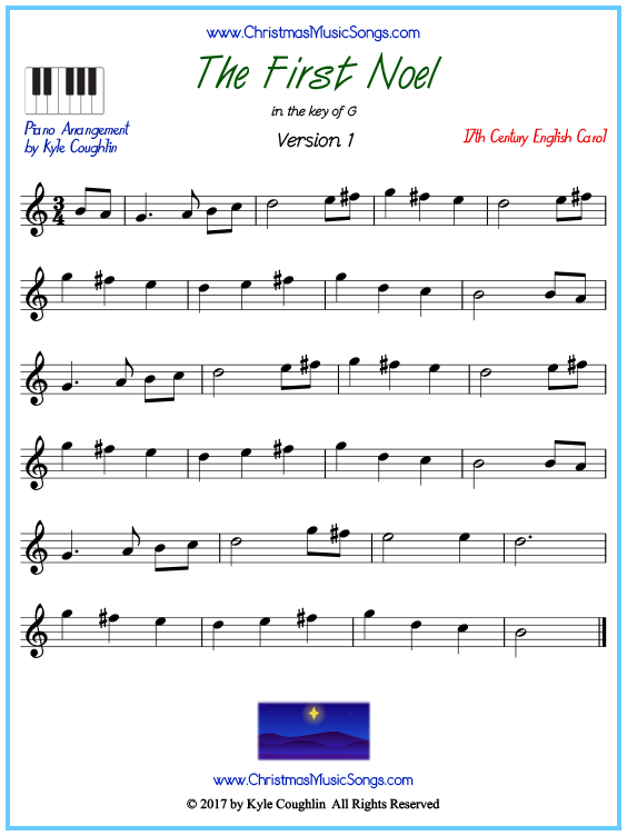 The First Noel piano sheet music - free printable PDF