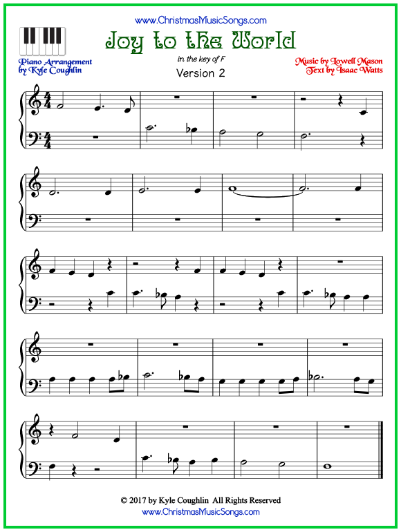 Joy to the World piano sheet music - free printable PDF