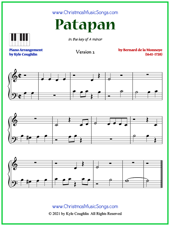 Easy version of piano sheet music for Patapan