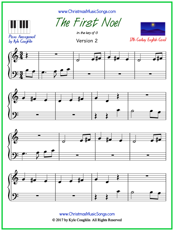 The First Noel piano sheet music - free printable PDF