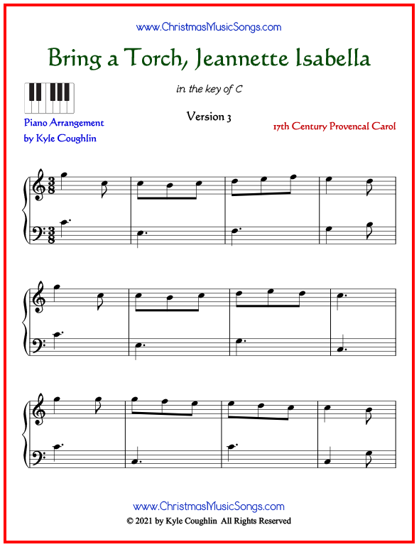 Simple version of piano sheet music for Bring A Torch, Jeannette IsabellaHall