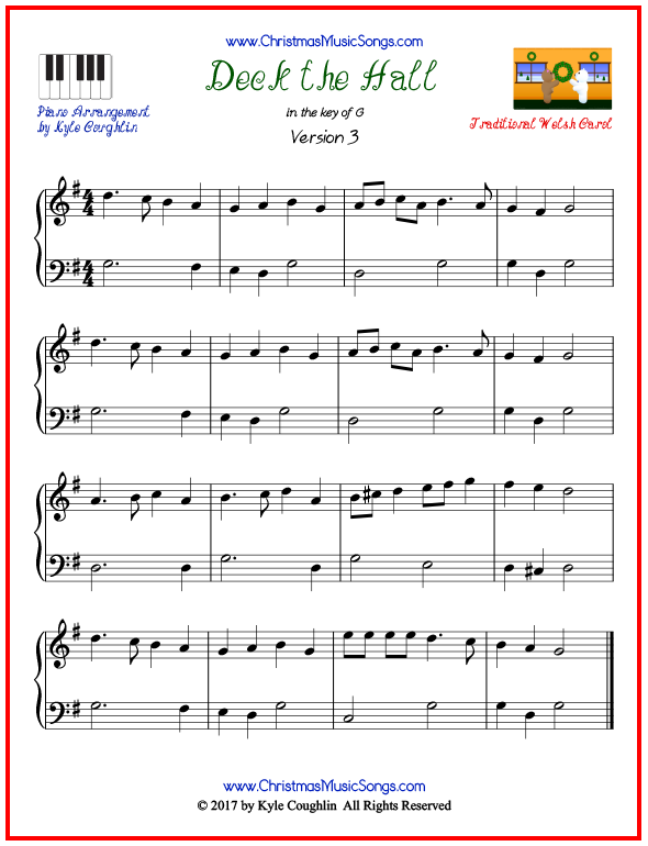 Deck The Halls Piano Sheet Music Free Printable Pdf