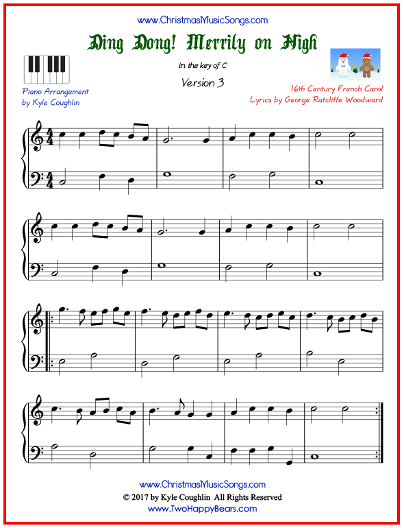 Ding Dong Merrily On High Piano Sheet Music Free Printable Pdf