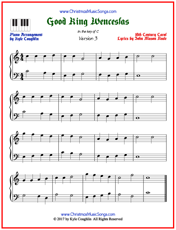 Good King Wenceslas piano sheet music - free printable PDF