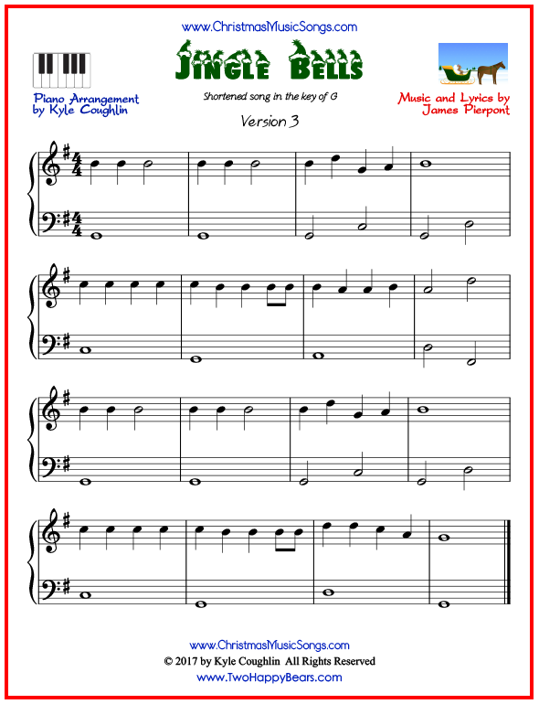 Jingle Bells for piano - short version free sheet music