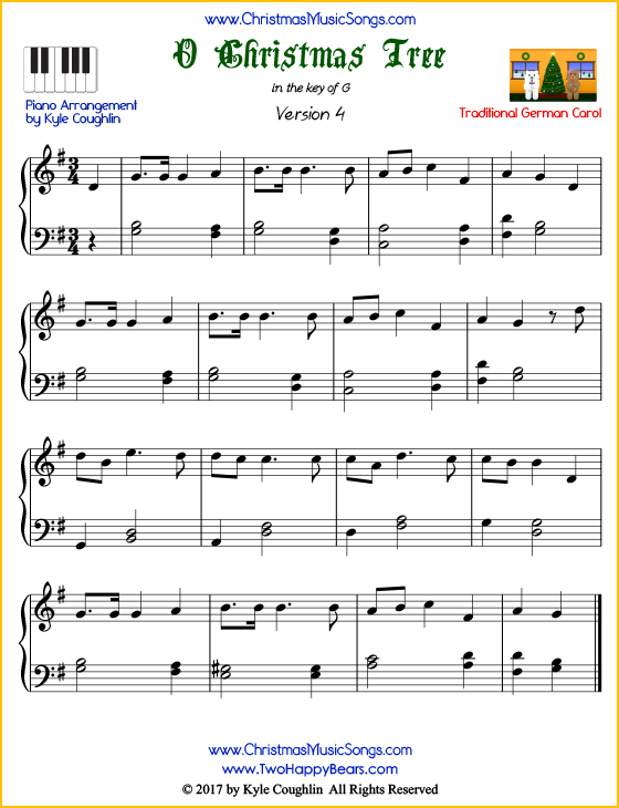O Christmas Tree piano sheet music - free printable PDF