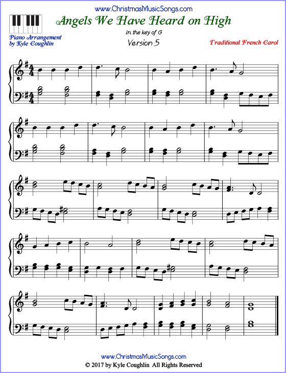 Angels We Have Heard On High Piano Sheet Music - Free Printable PDF