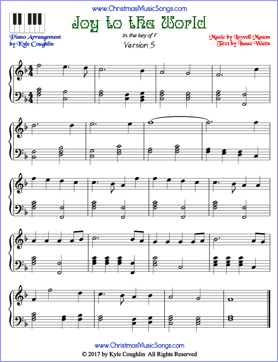 Joy to the World piano sheet music - free printable PDF