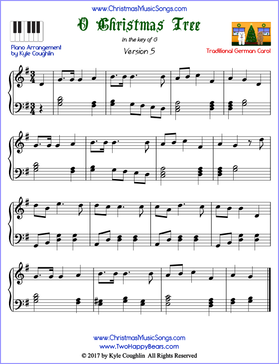 O Christmas Tree piano sheet music - free printable PDF