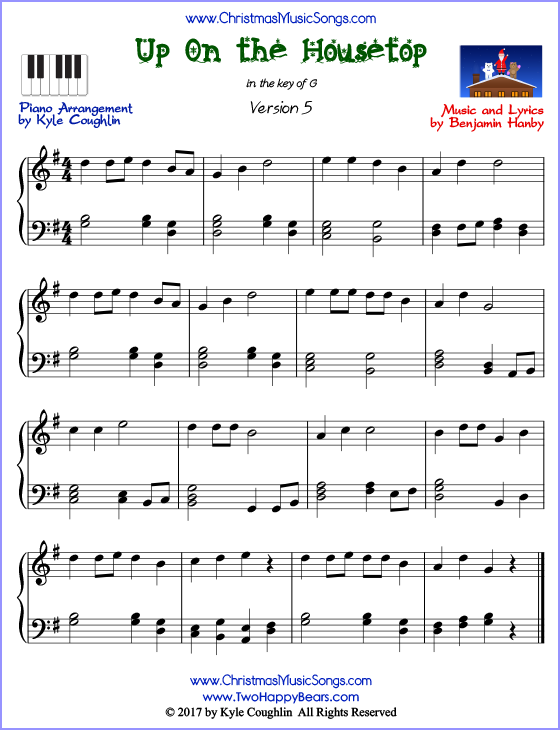 Up On the Housetop piano sheet music - free printable PDF