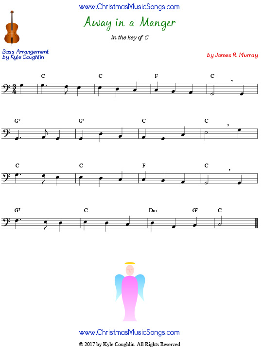 Away in a Manger bass sheet music by James R. Murray, arranged to play along with other wind, brass, and string instruments.