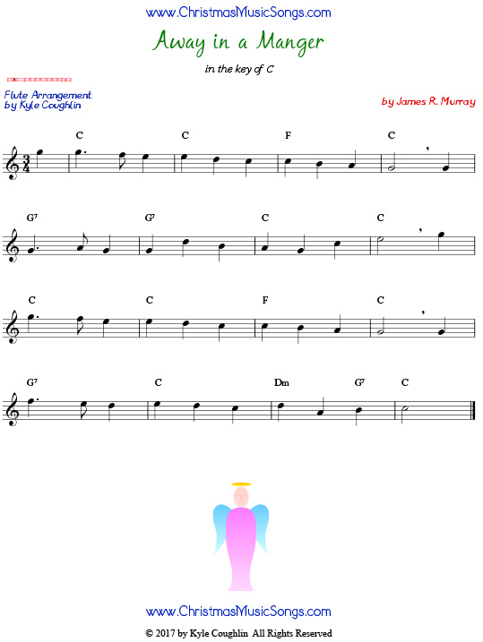 Away in a Manger flute sheet music by James R. Murray, arranged to play along with other wind, brass, and string instruments.