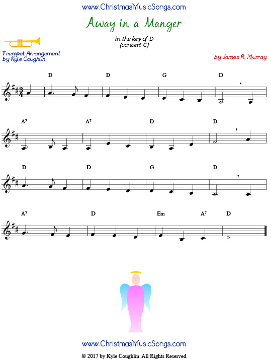 Away in a Manger trumpet sheet music by James R. Murray, arranged to play along with other wind, brass, and string instruments.